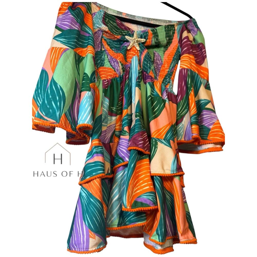 Ruffle Off The Shoulder Tropical Off The Shoulder Dress •Women M• Floral